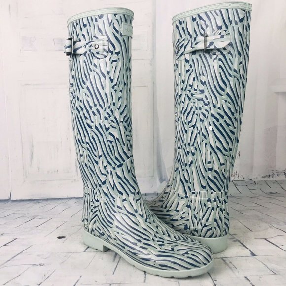 Hunter Shoes - Hunter Boots Tall Coral Print Seaspray Rubber Rain
